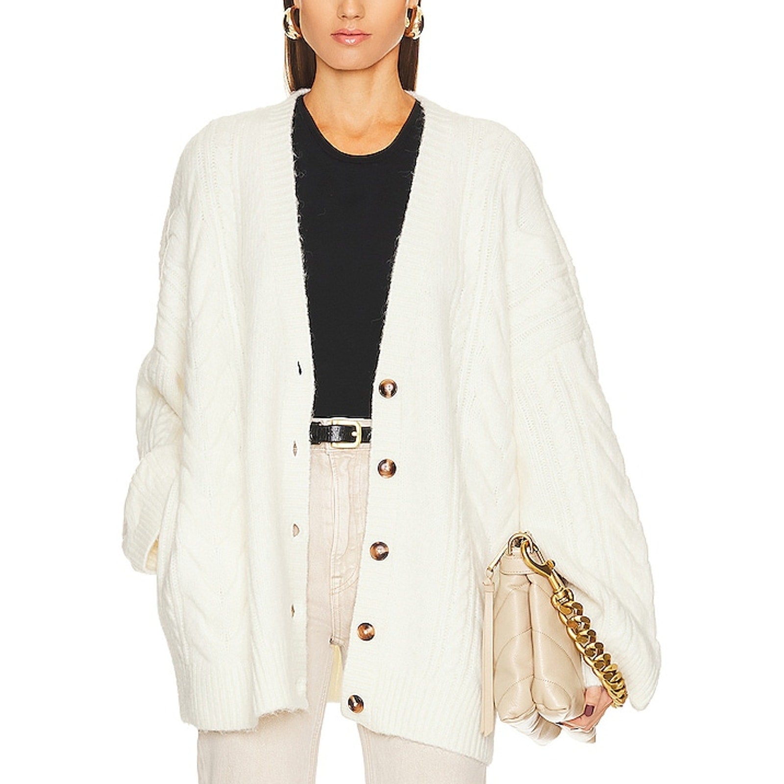 Helsa 'Serena' White Cable Cardigan Size S