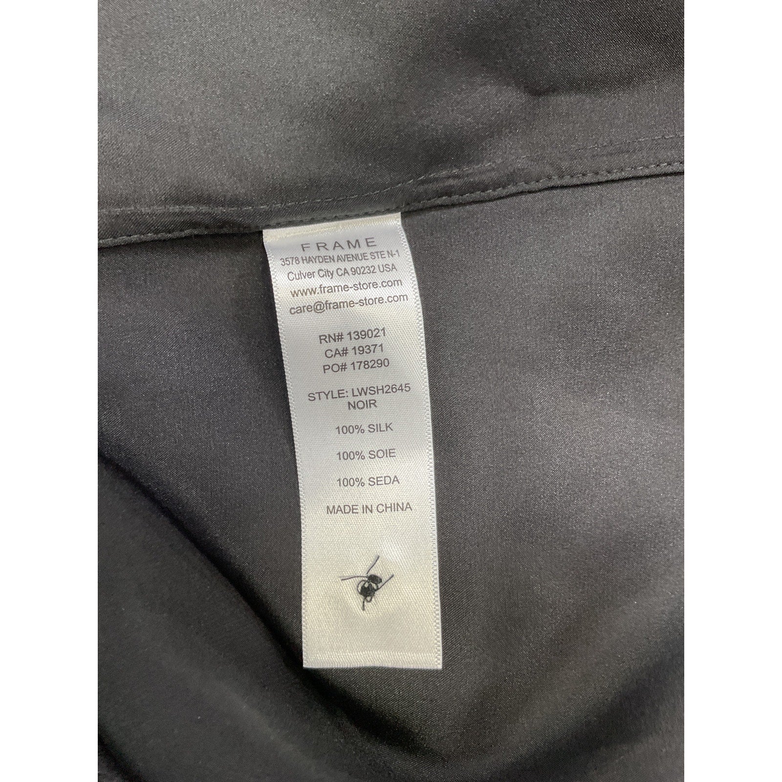 Frame 'Gillian' Black Silk Satin Top Size M