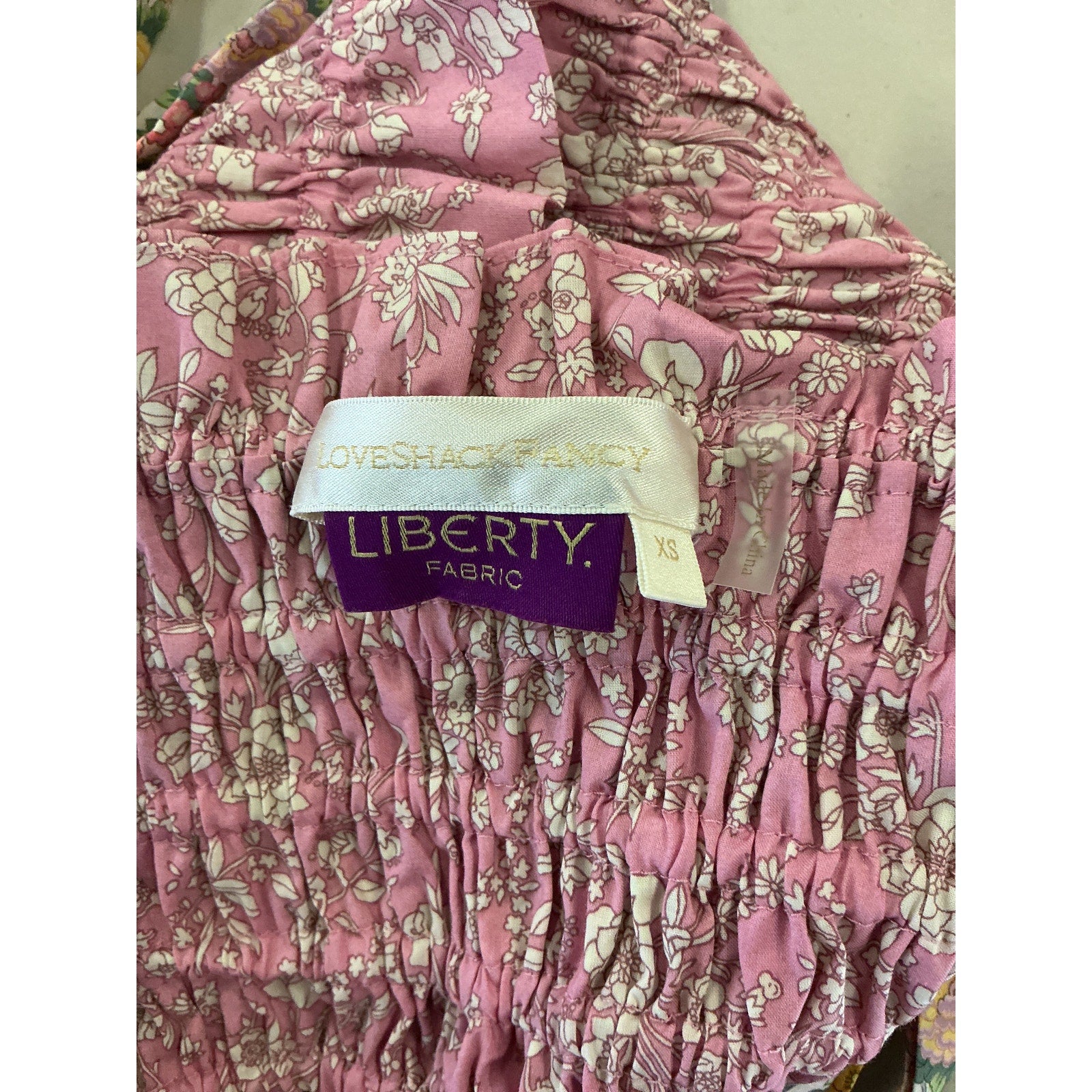Loveshackfancy 'Corbin' Pink Floral Print Liberty Fabric Cropped Top Size XS