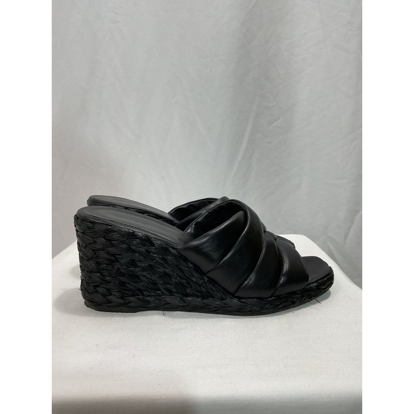 Vince 'Gilian' Black Leather Espadrille Wedge Slide Sandal Size 10
