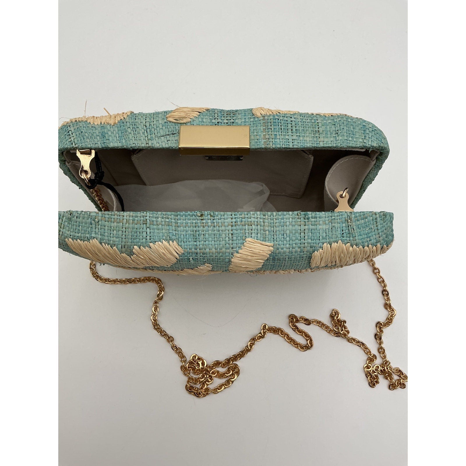 Kayu Frances Blue Woven Straw Clutch Size OS