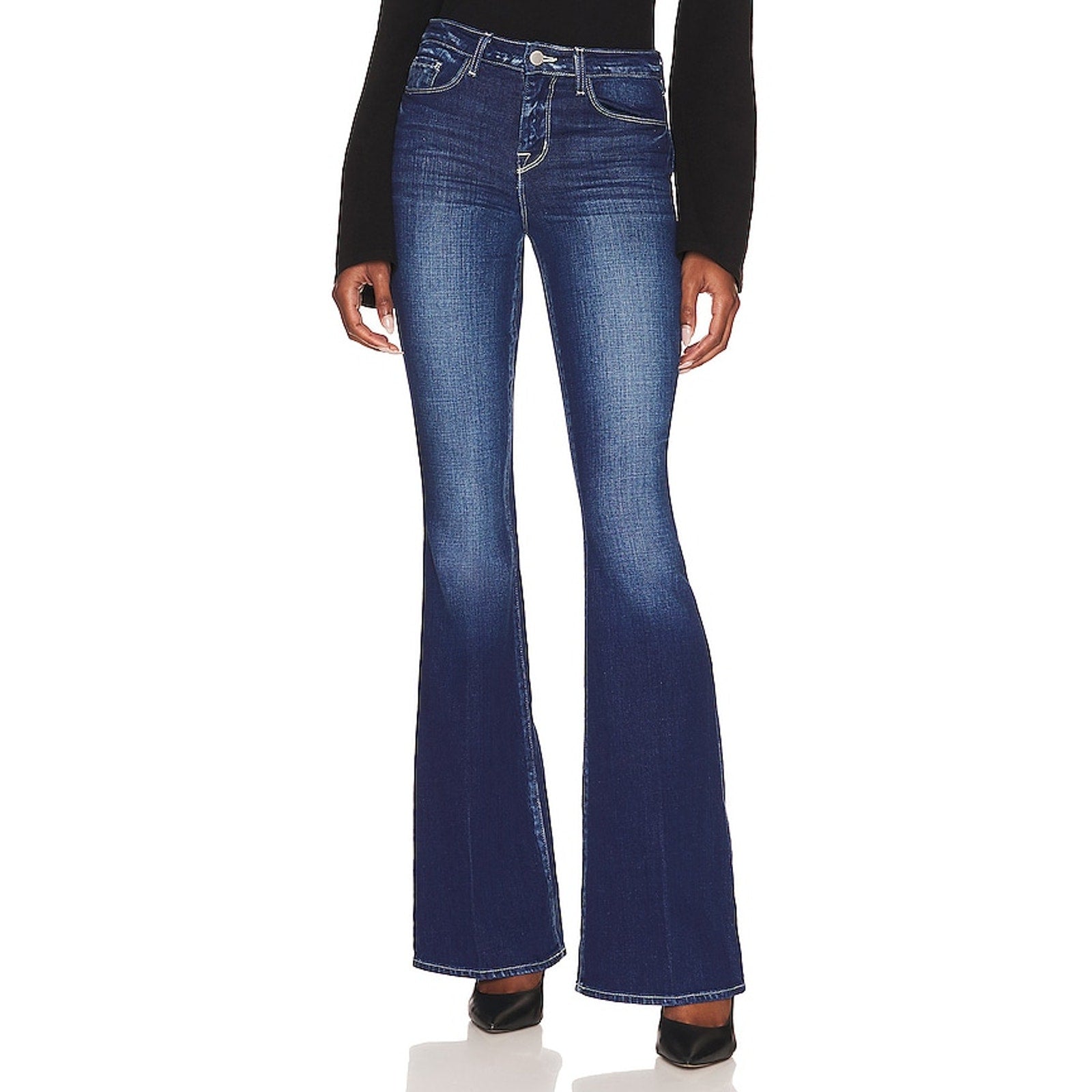 L'Agence 'Bell' Blue Cotton High Rise Flare Jean Size 28
