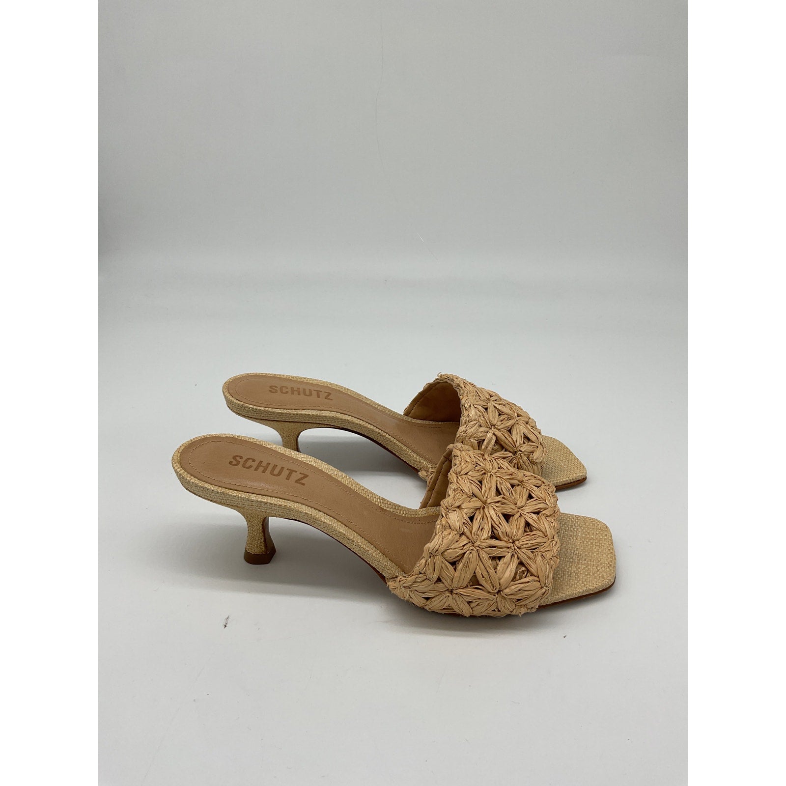 Schutz 'Dethalia' Tan Leather Straw Sandal Size 6.5