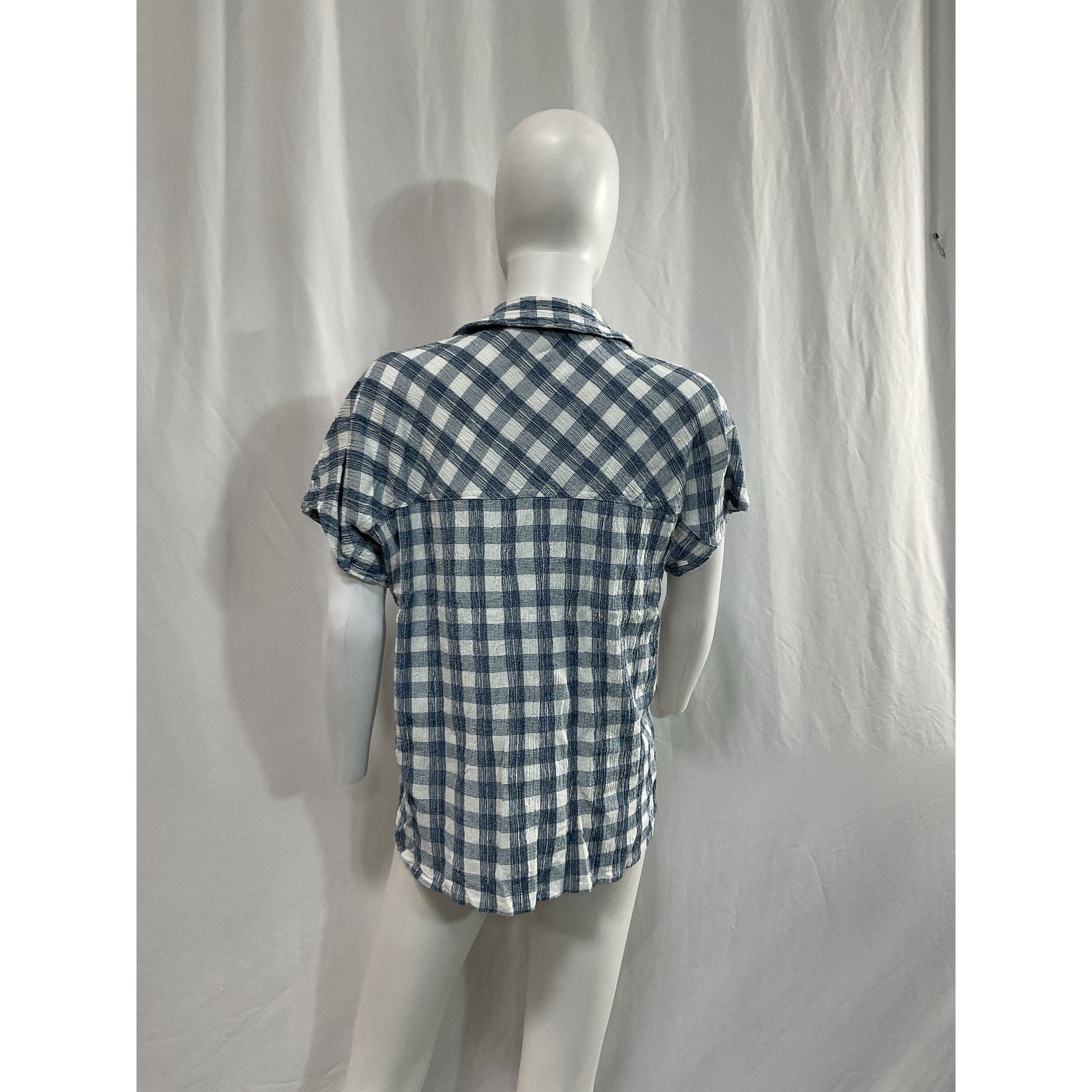 Hatch 'The Aubrey' White Crinkle Plaid Shirt Size 0