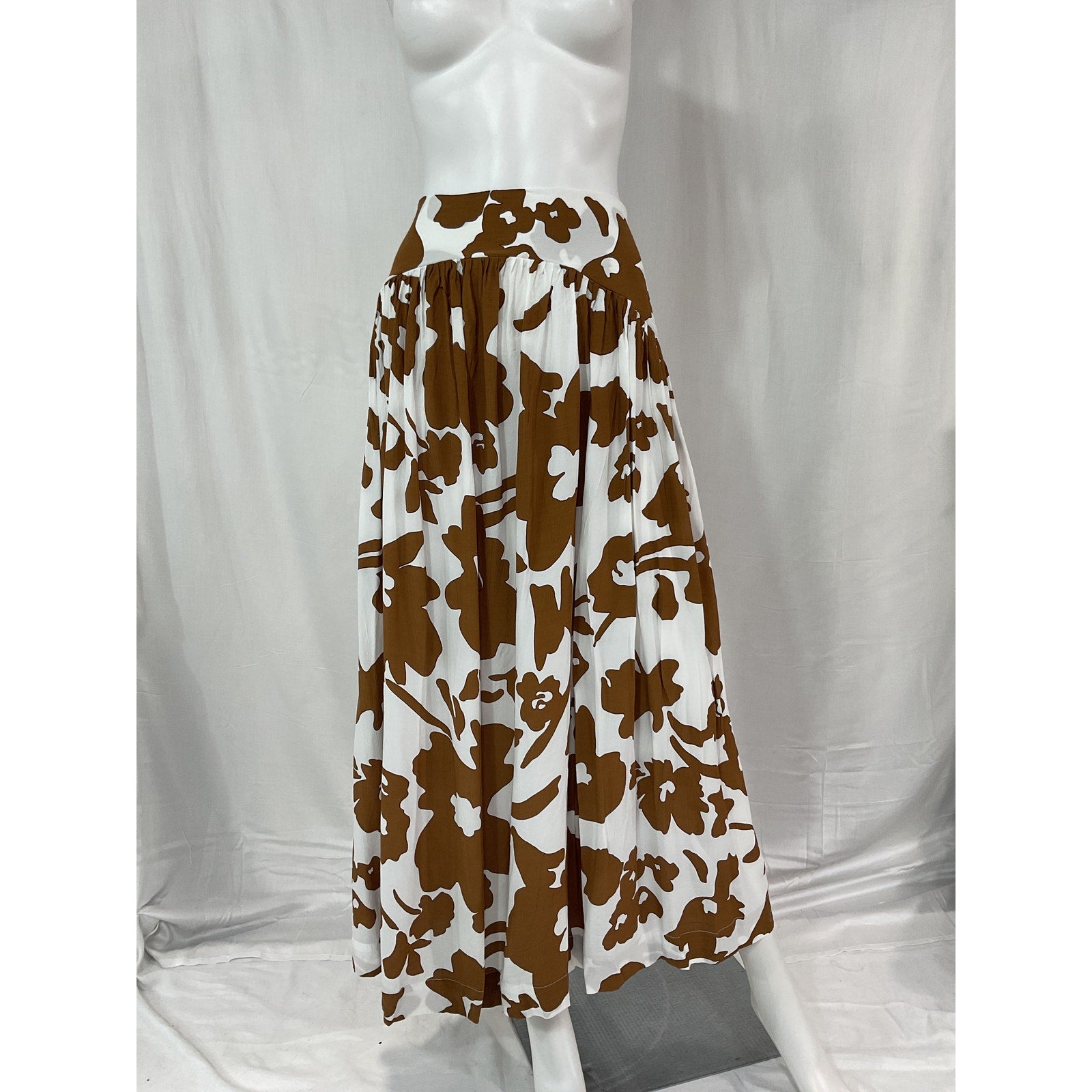 Swf Pleated Abstract Brown Floral Maxi Skirt Size M