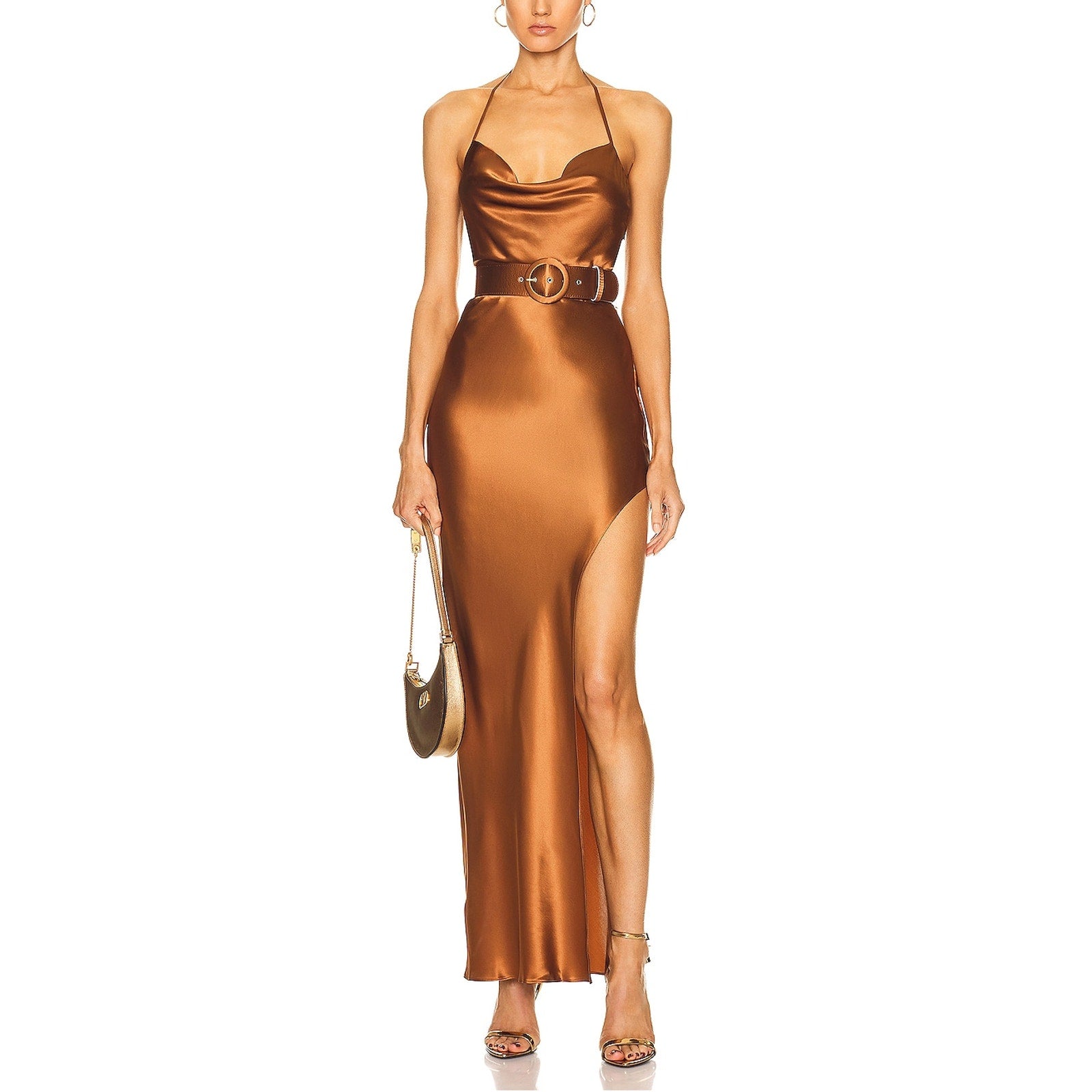 Nicholas 'Lucinda' Brown Halter Cowl Neck Gown Size 4