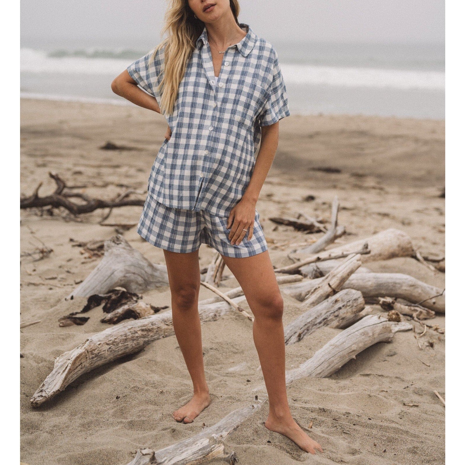 Hatch 'The Aubrey' White Crinkle Plaid Shirt Size 0