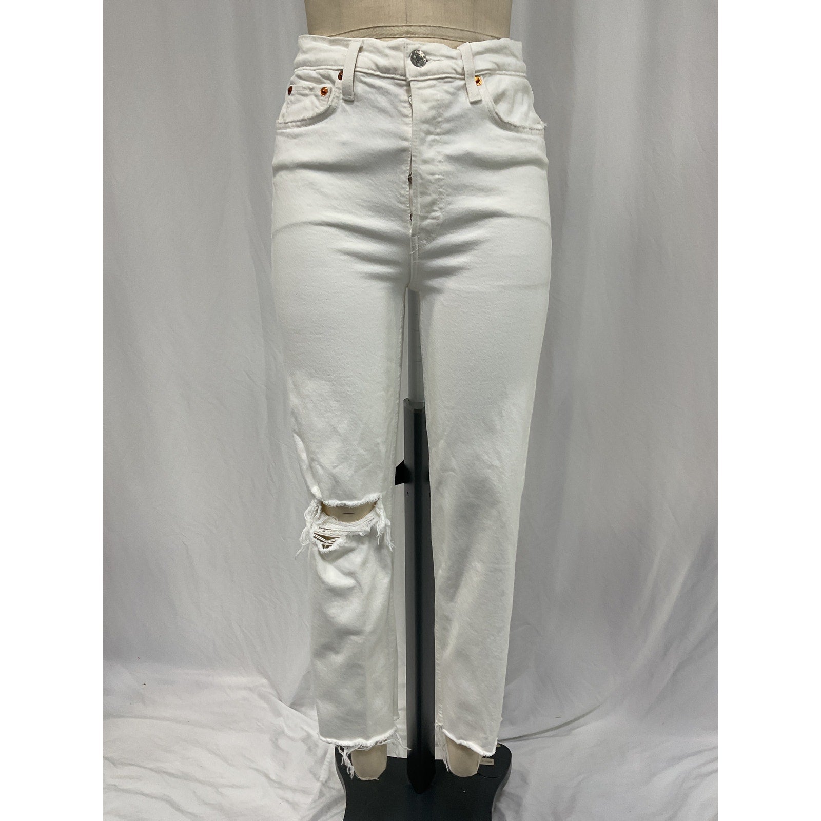 Re/Done '70S' White Cotton Stove Pipe Denim Jean Size 27