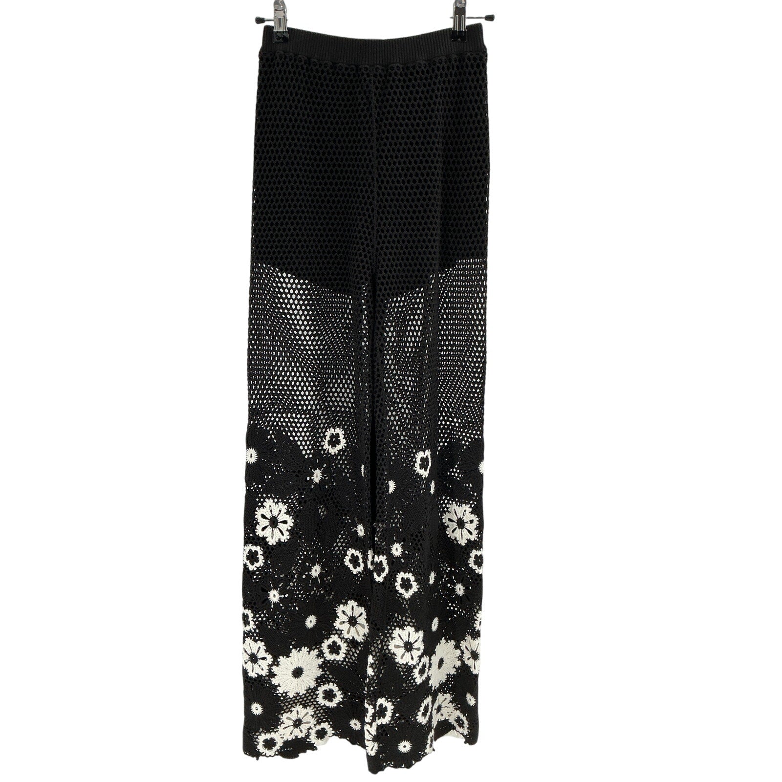 Maje Floral Crochet Black Cotton Trousers Size 34