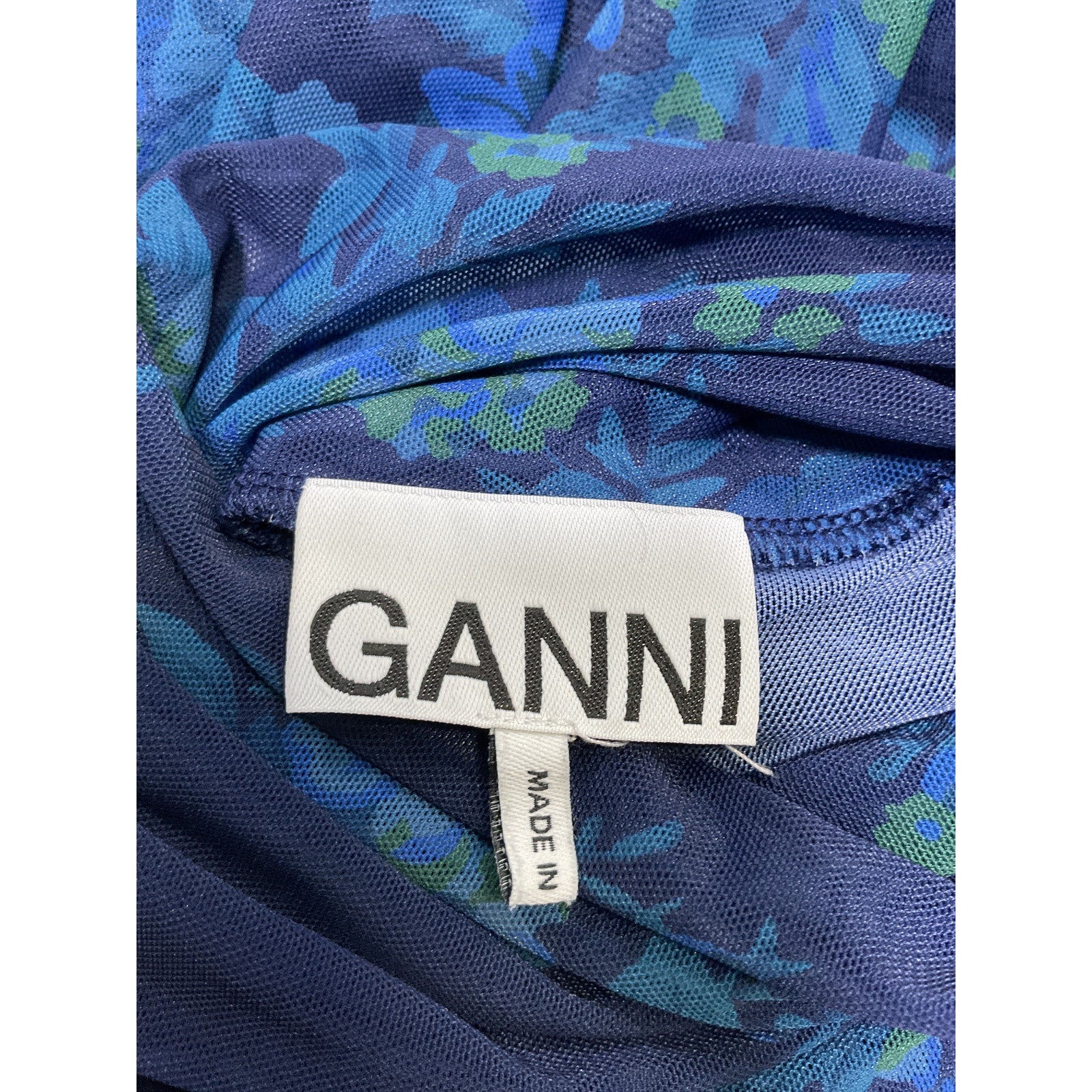 Ganni 'Printed' Blue Turtleneck Mesh Top Size 34