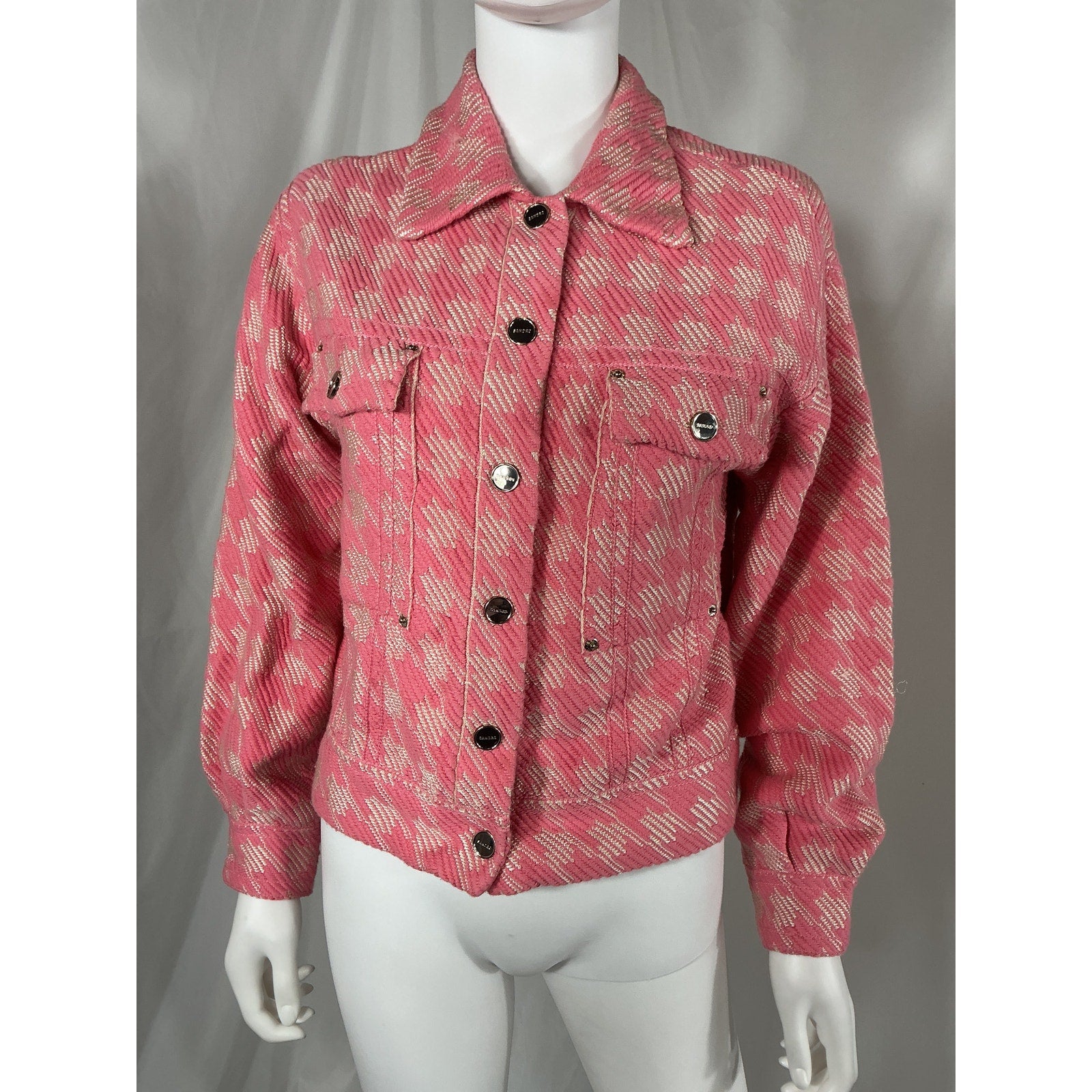 Sandro 'Houndstooth' Pink Cotton Jacket Size XS