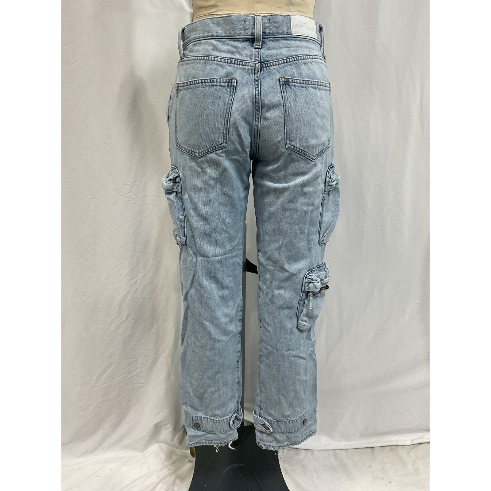 Pistola 'Bobbie' Blue Utility Mid Rise Loose Straight Cargo Denim Jean  Size 26