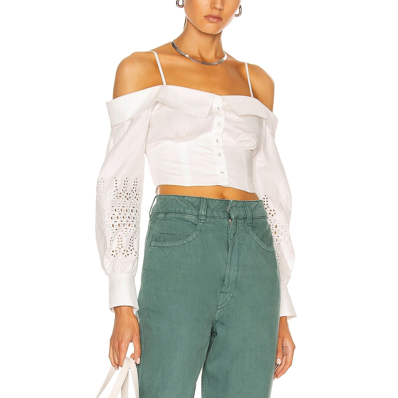 Self-Portrait 'Broderie' White Sleeve Off Shoulder Top Size 6