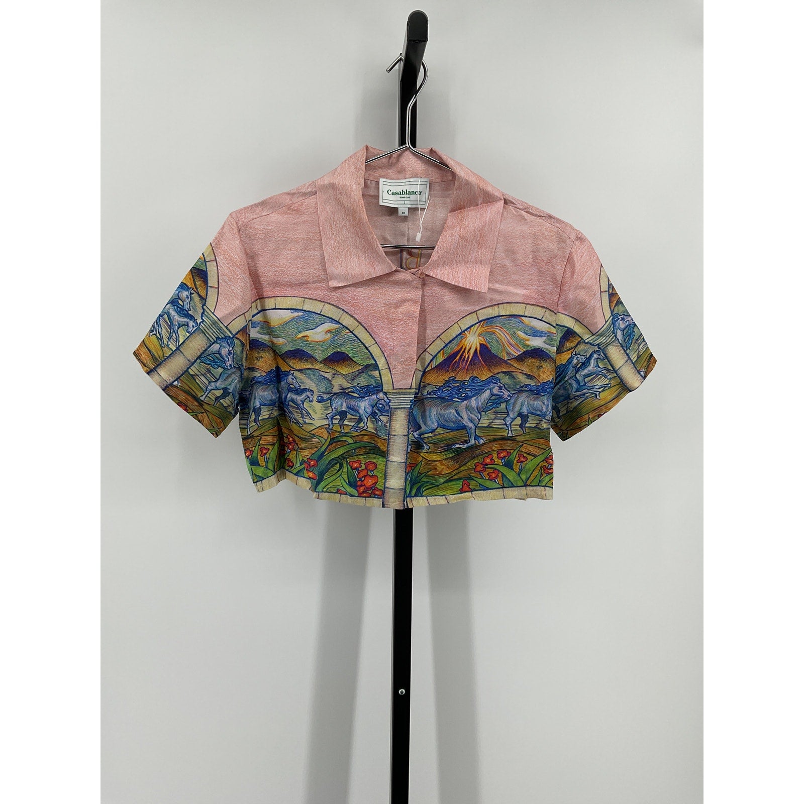 Casablanca Blue Silk Crop Shirt Size 38