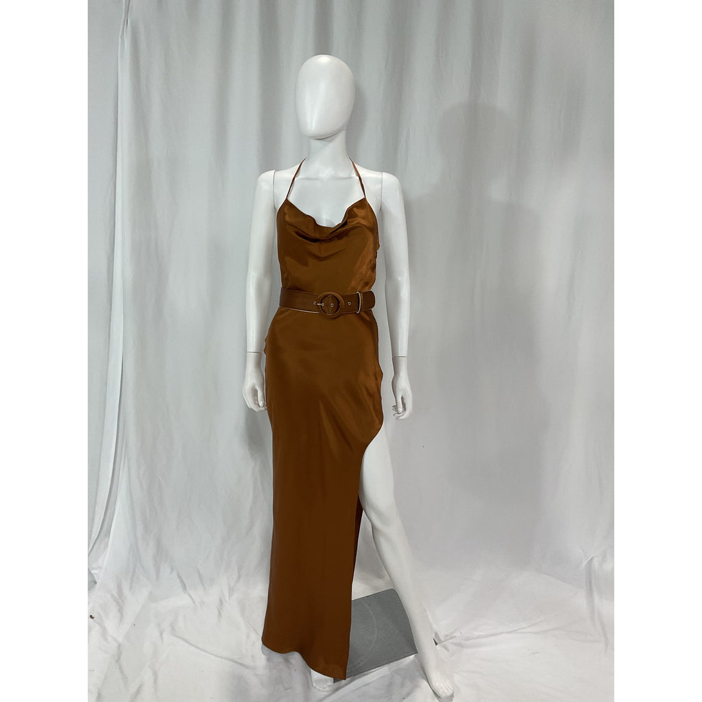 Nicholas 'Lucinda' Brown Halter Cowl Neck Gown Size 4
