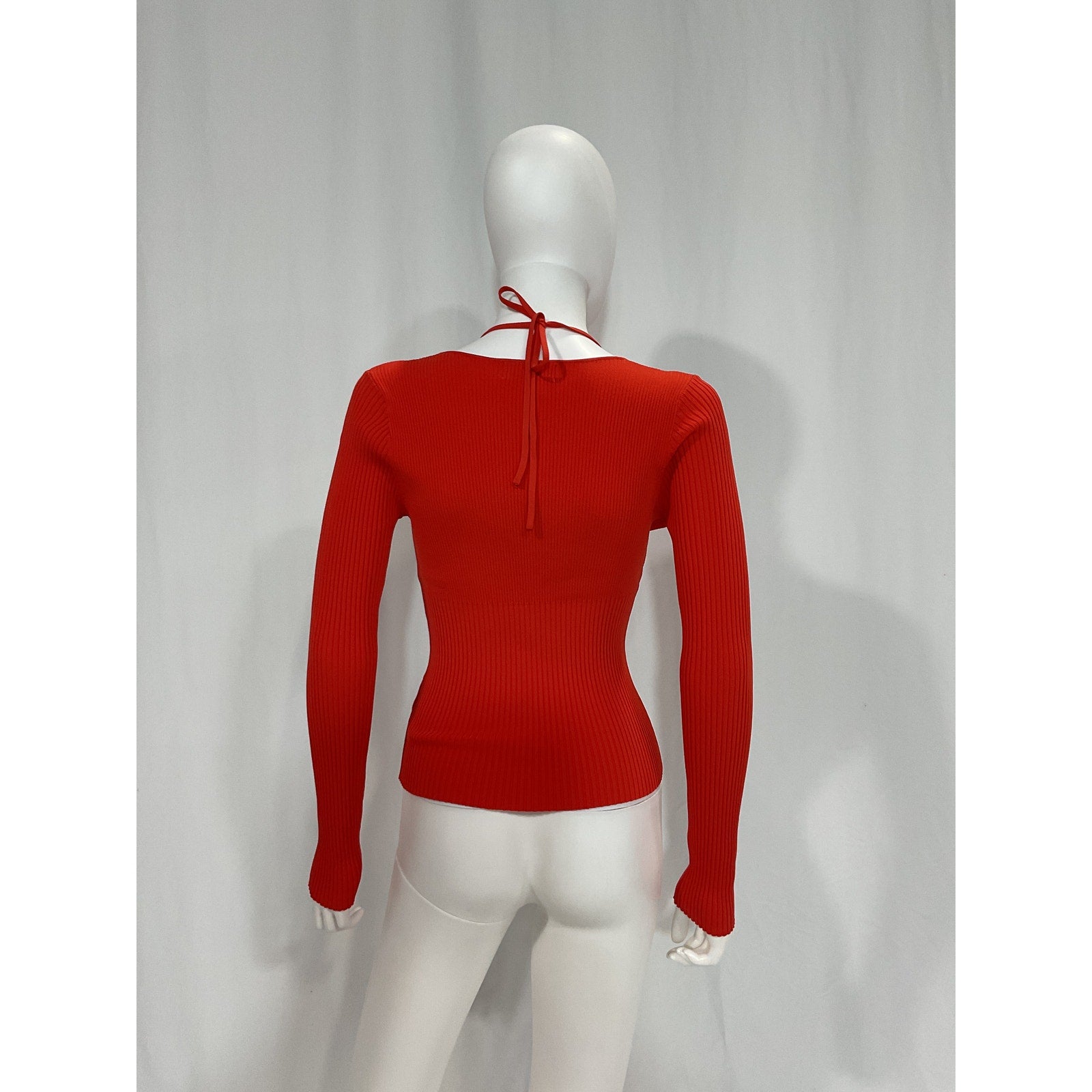 Nicholas 'Amara' Red Knit Halter Mixed Rib Long Sleeve Top Size S