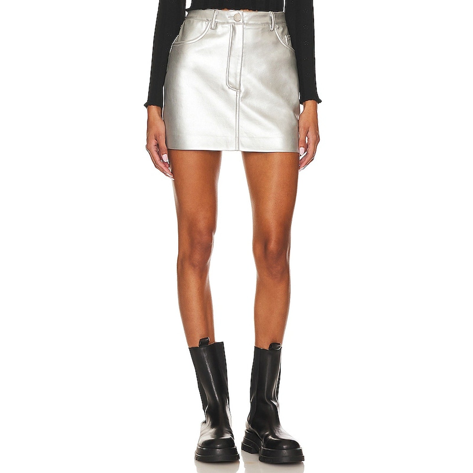 Apparis 'Gretchen' Silver Metallic Skirt Size M