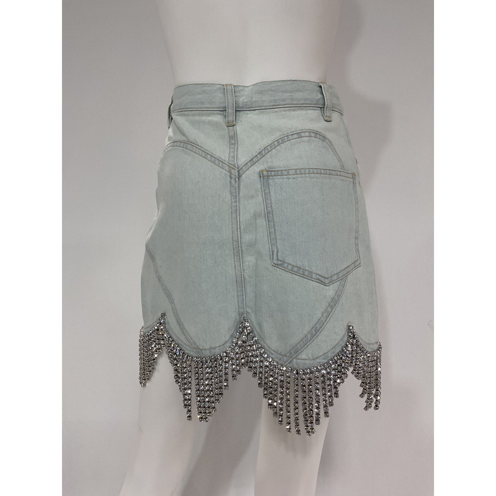 Area Crystal-Embellished Blue Scallop-Trim Skirt Size 26