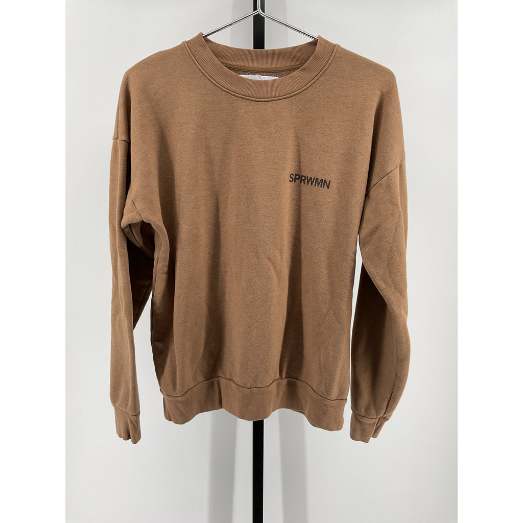 Sprwmn 'Camel' Brown Cotton Tri-Blend Tiny Logo Sweatshirt Size M