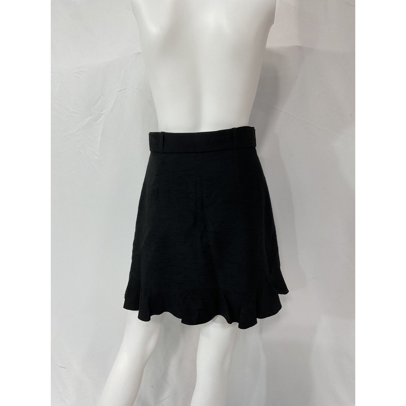 Sandro 'Amy' Black Belted Ruffled Slub Woven Mini Skirt Size 1