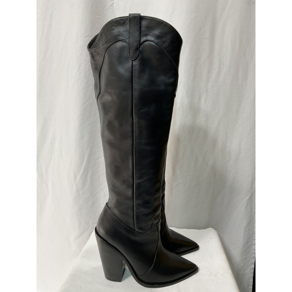 Raye 'Inferno' Black Leather Heeled Boot Size 5.5