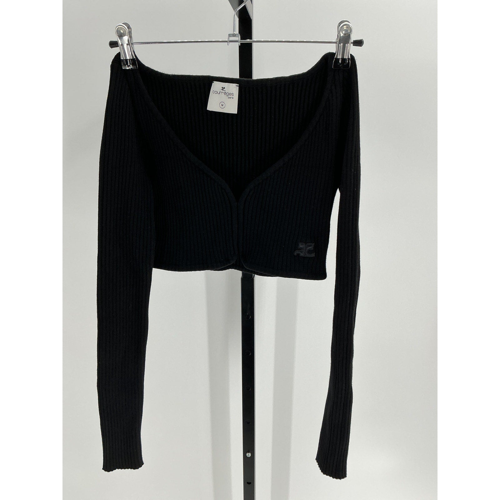 Courr�ges Rib-Knit Black Viscose Crop Top Size M