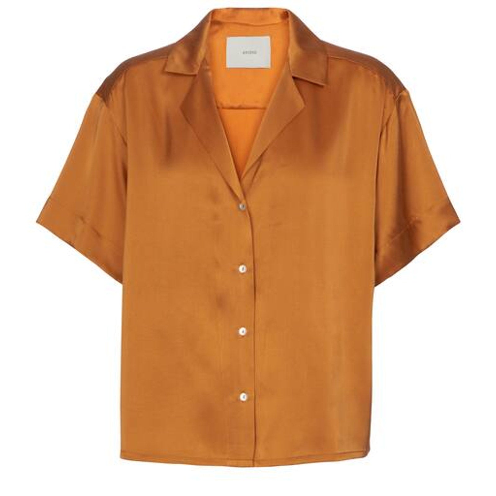 Asceno 'Prague' Orange Silk Satin Shirt Size S