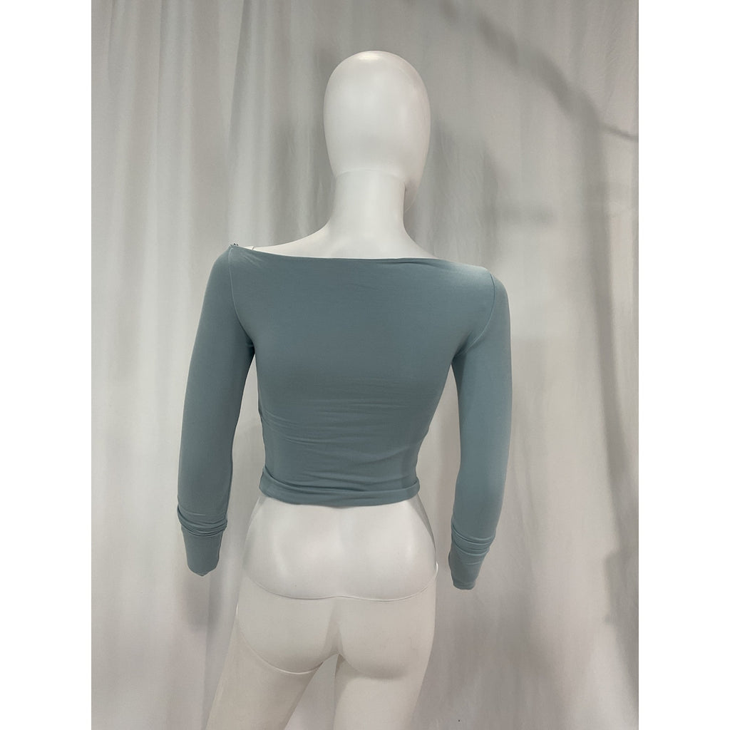 Ser.O.Ya 'Artemis' Blue Long Sleeve Cotton Chest Cut Out Off Shoulder Top Size XXS
