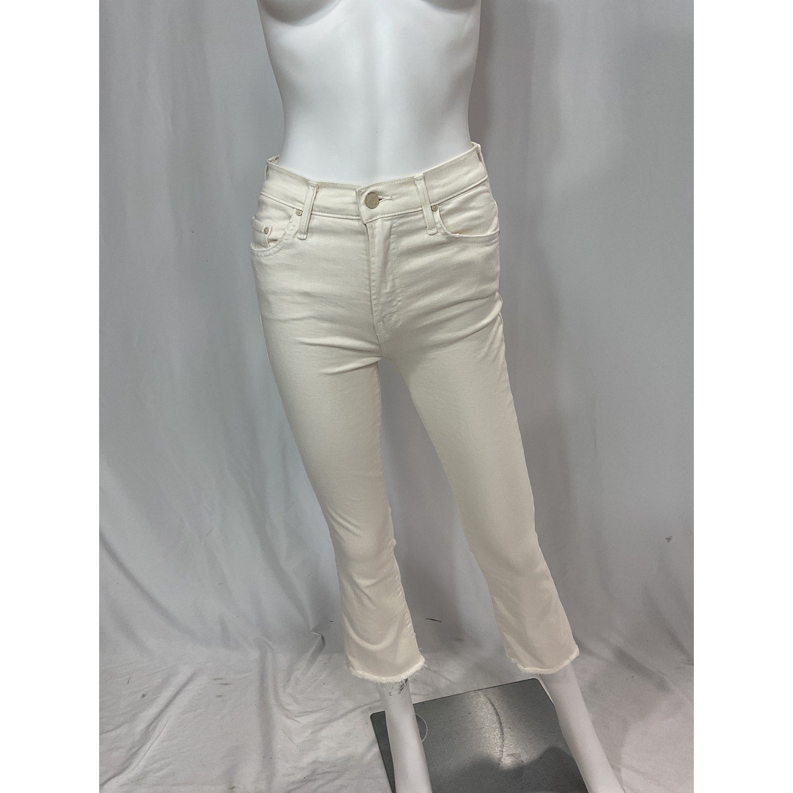 Mother 'Insider' White High Waist Crop Step Hem Denim Jeans Size 25