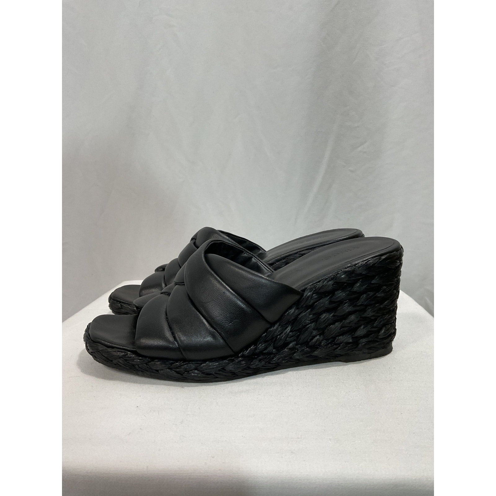 Vince 'Gilian' Black Leather Espadrille Wedge Slide Sandal Size 10