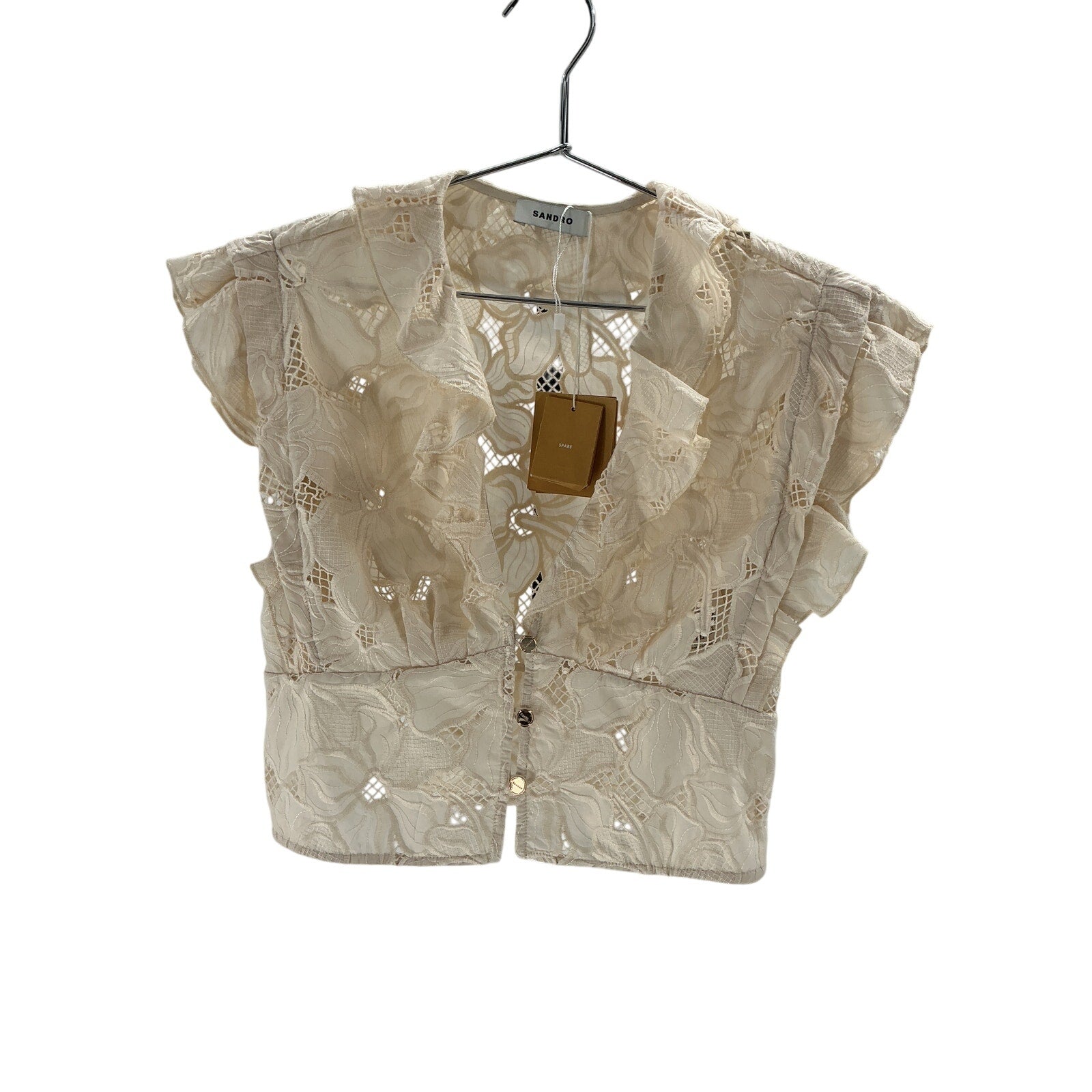 Sandro 'Embroidered' Beige Polyester Crop Top Size 1 - NWT