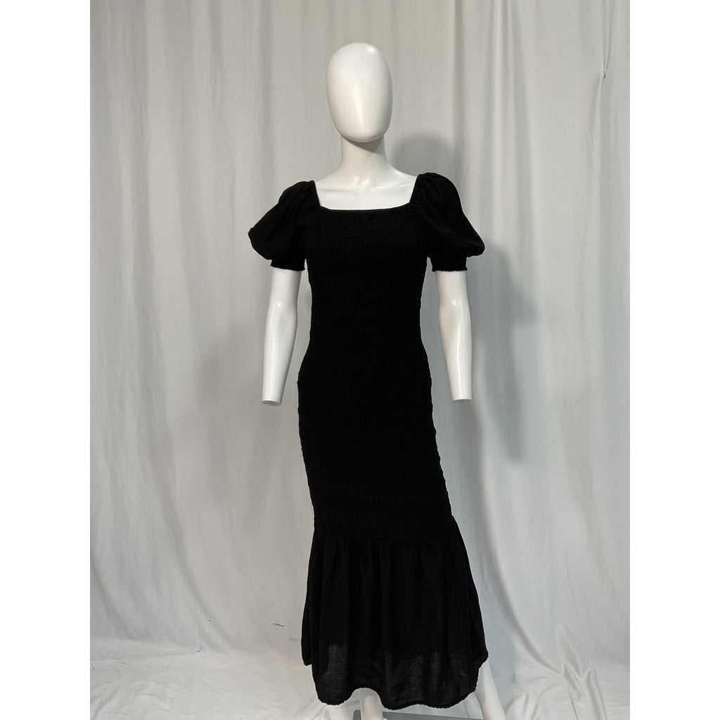 Bumpsuit 'Shirred' Black Puff Sleeve Off Shoulder Dress Size M