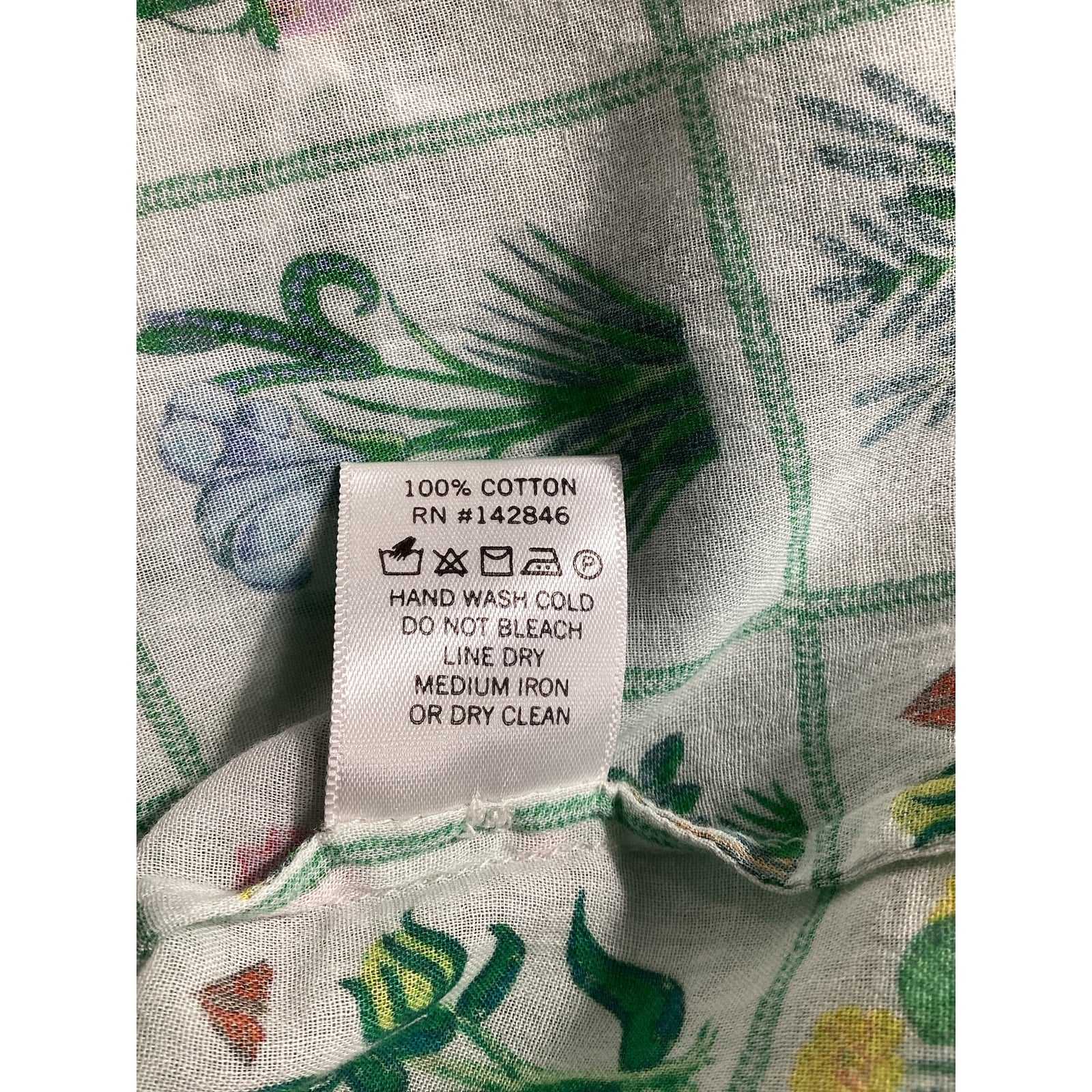Rhode 'Rae' Green Floral Print Cotton Voile Blouse Top Size L