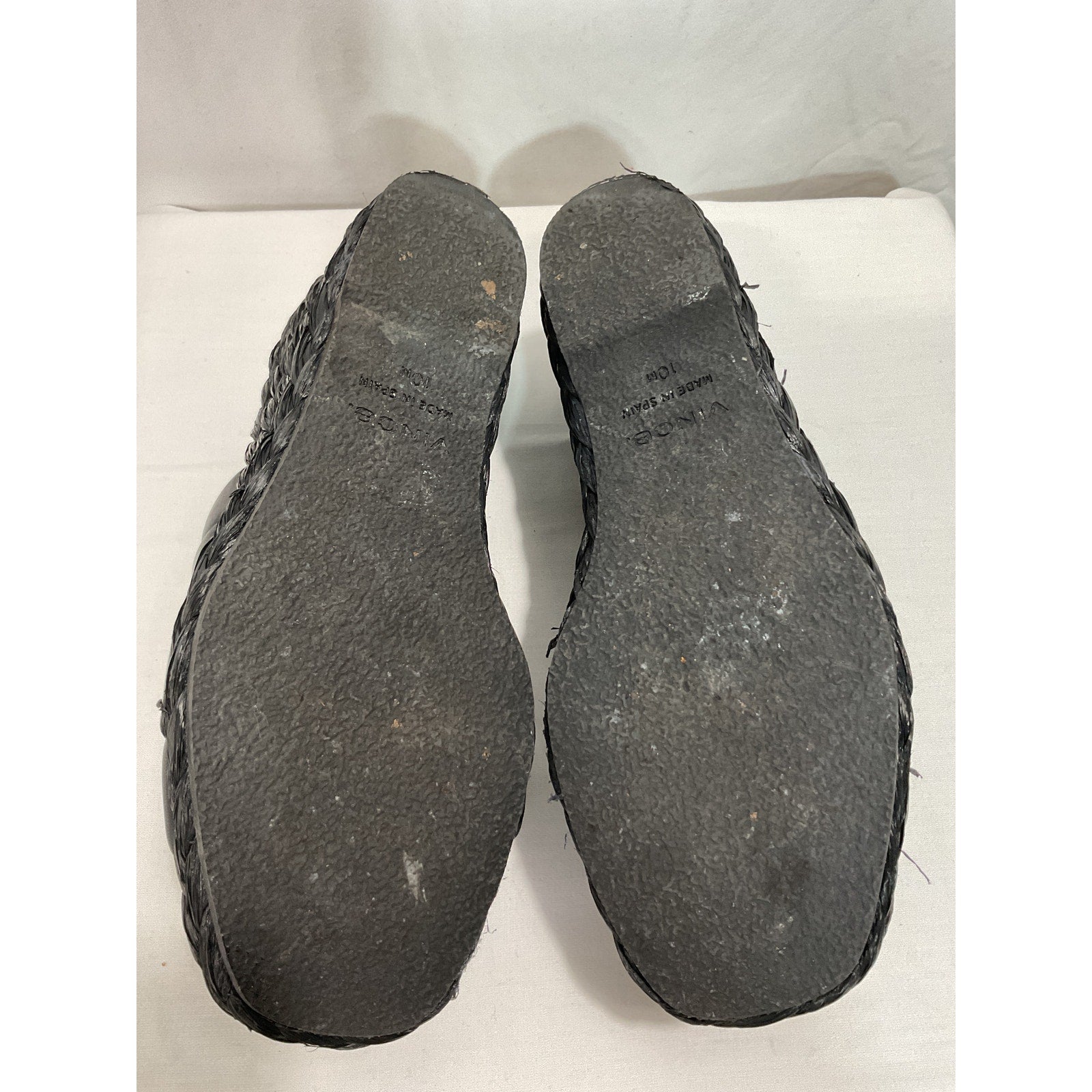 Vince 'Gilian' Black Leather Espadrille Wedge Slide Sandal Size 10