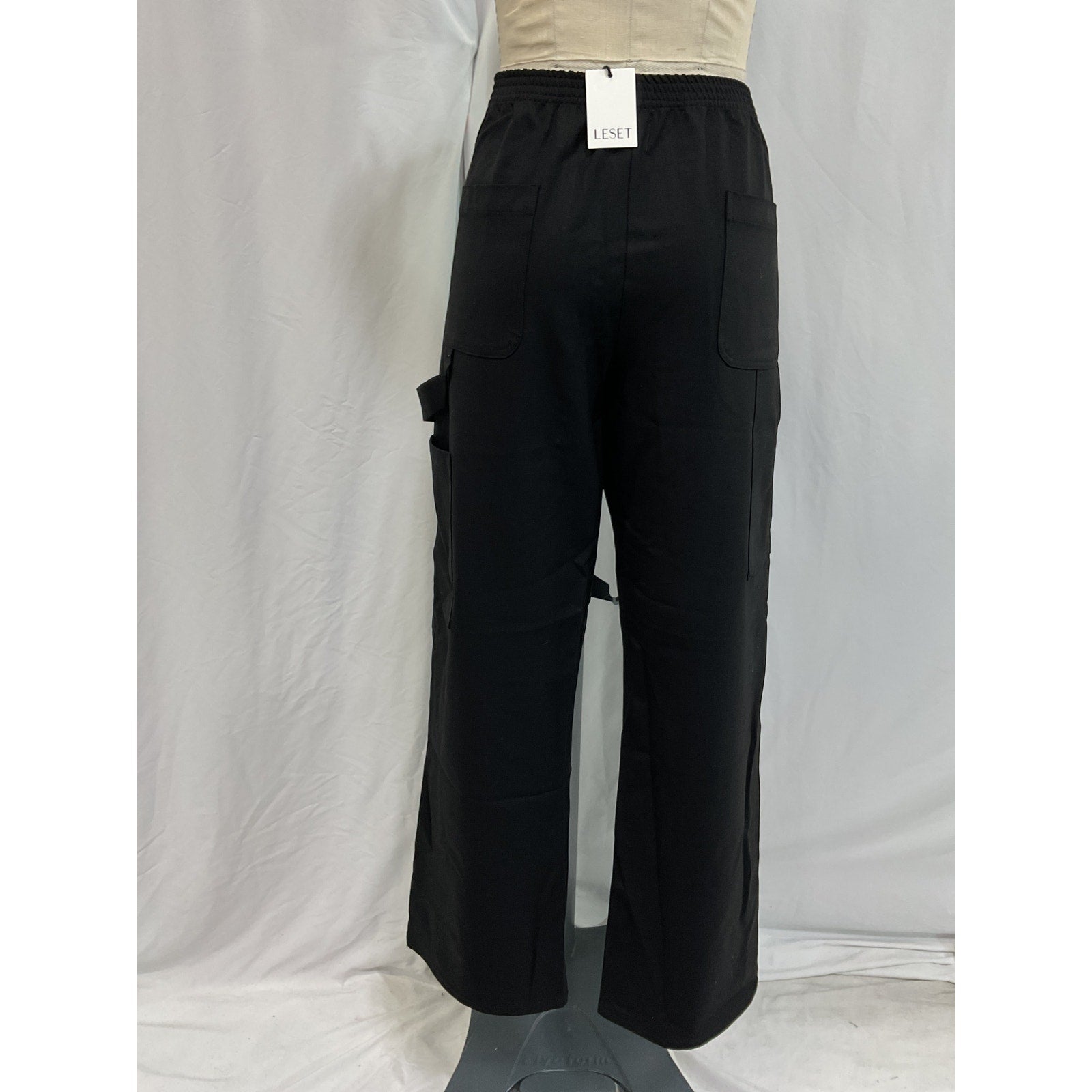 Leset 'Jane' Black Painter Wool-Blend Twill Straight-Leg Pants Size L