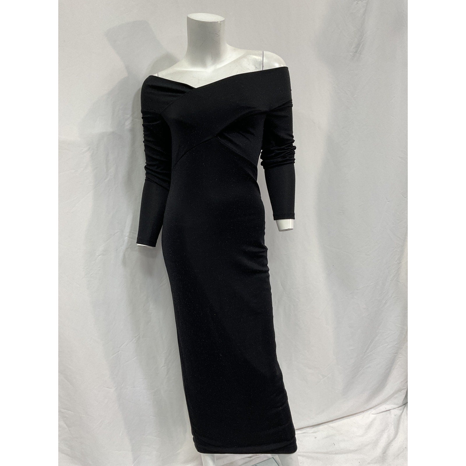 Allsaints 'Delta Shimmer' Black Off Shoulder Dress Size 8 - NWT