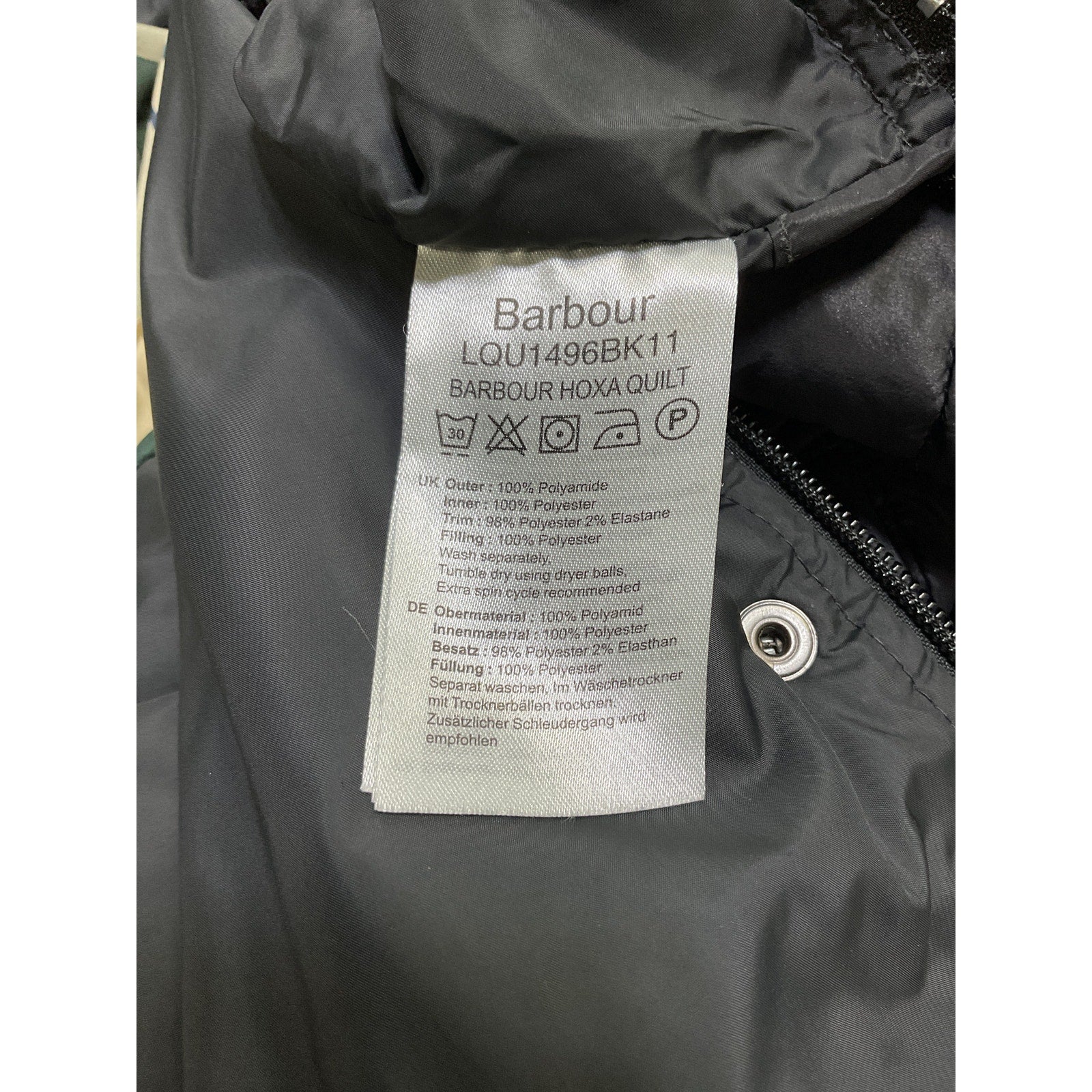 Barbour 'Hoxa' Black Polyamide Funnel Neck Quilted Coat Size 12