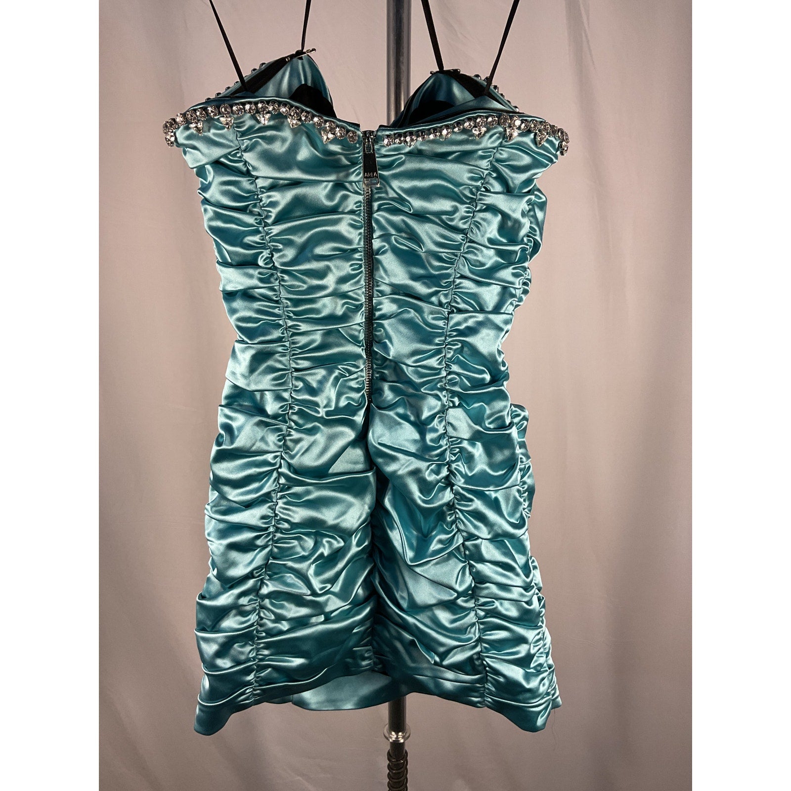 Area Embellished Ruched Blue Acetate Mini Dress Size 6