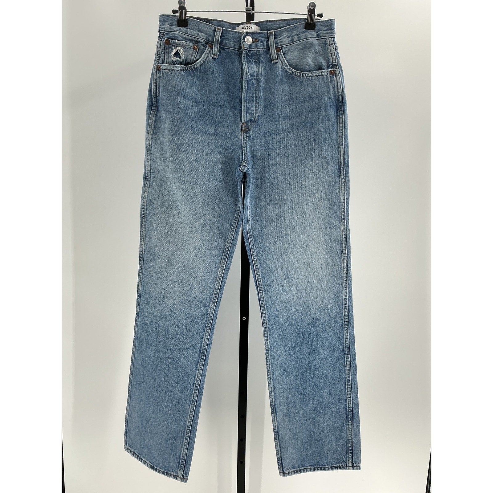 Re/Done '90S' Blue Cotton High-Rise Rigid Straight Jeans Size 28