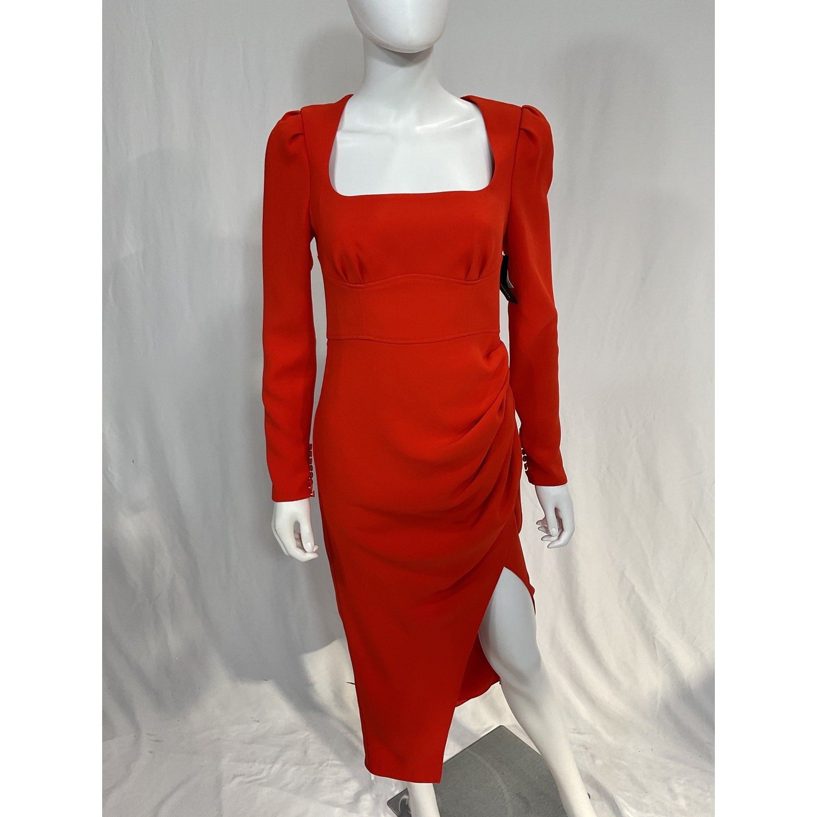 Self-Portrait 'Gathered' Red Crepe Midi Dress Size 4 - NWT