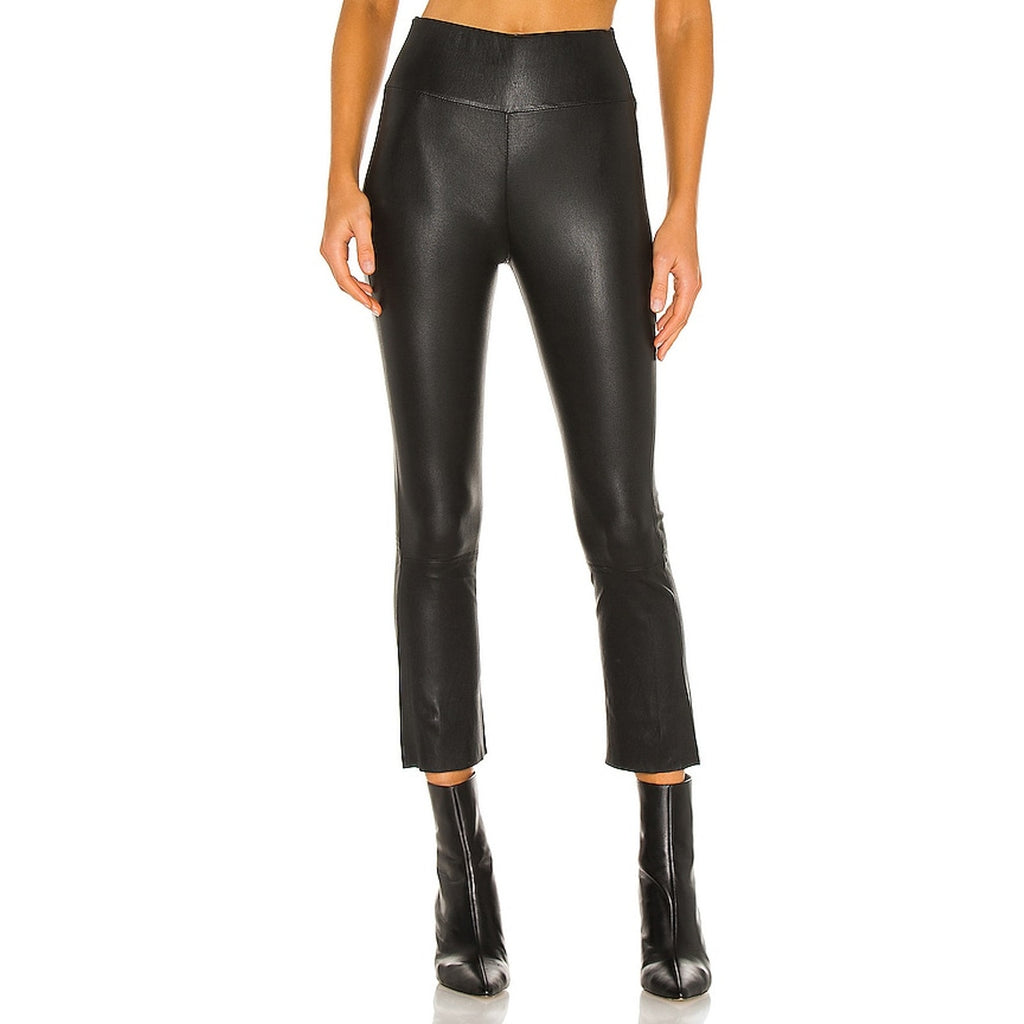 Sprwmn Crop Flare Black Leather Legging Size L