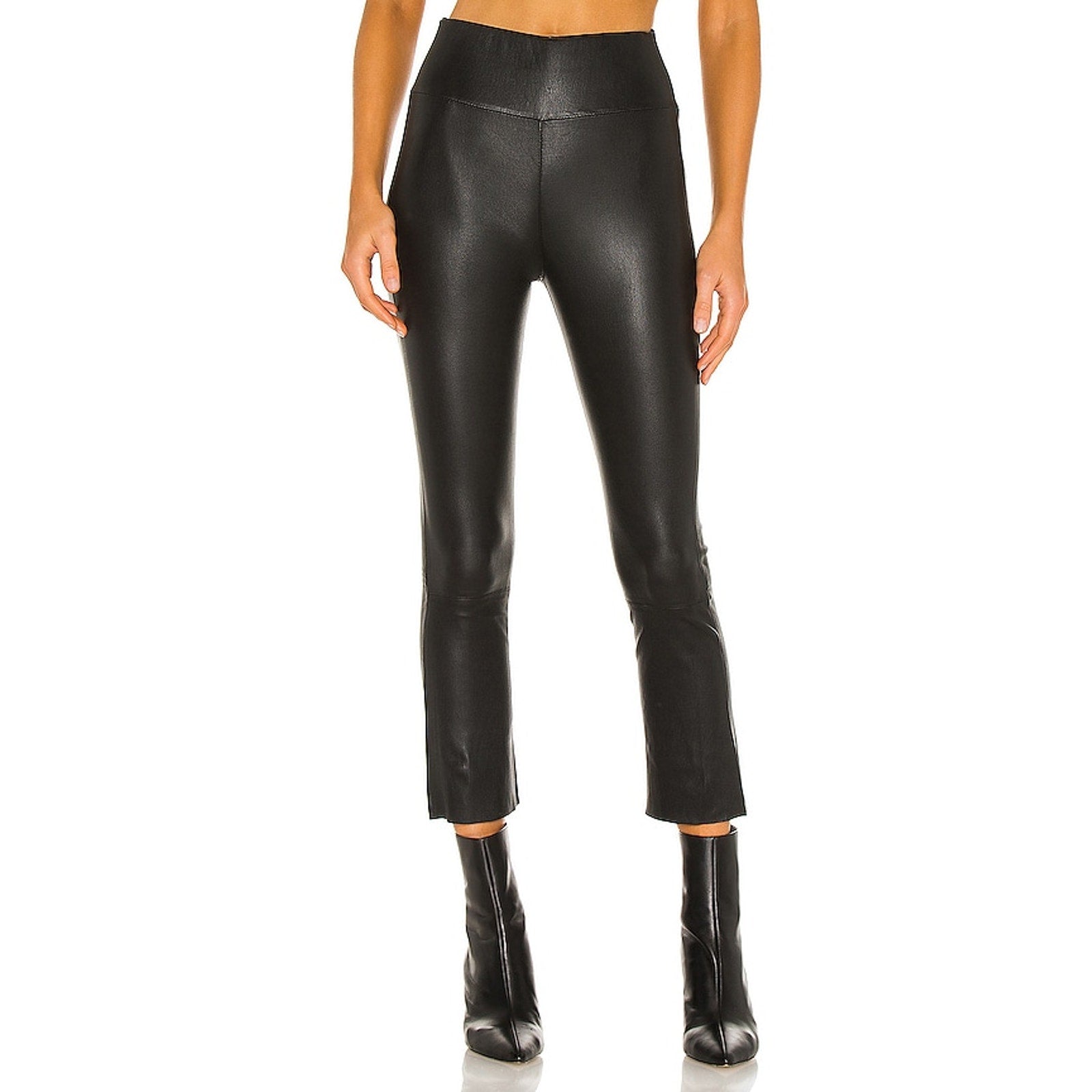Sprwmn Crop Flare Black Leather Legging Size L