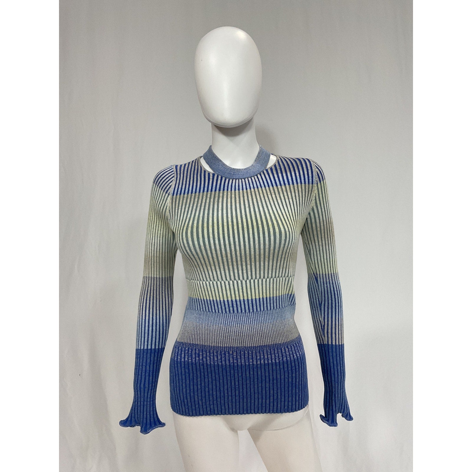 Simkhai 'Akita' Blue Space-Dyed Ribbed Cotton-Blend Sweater Size S