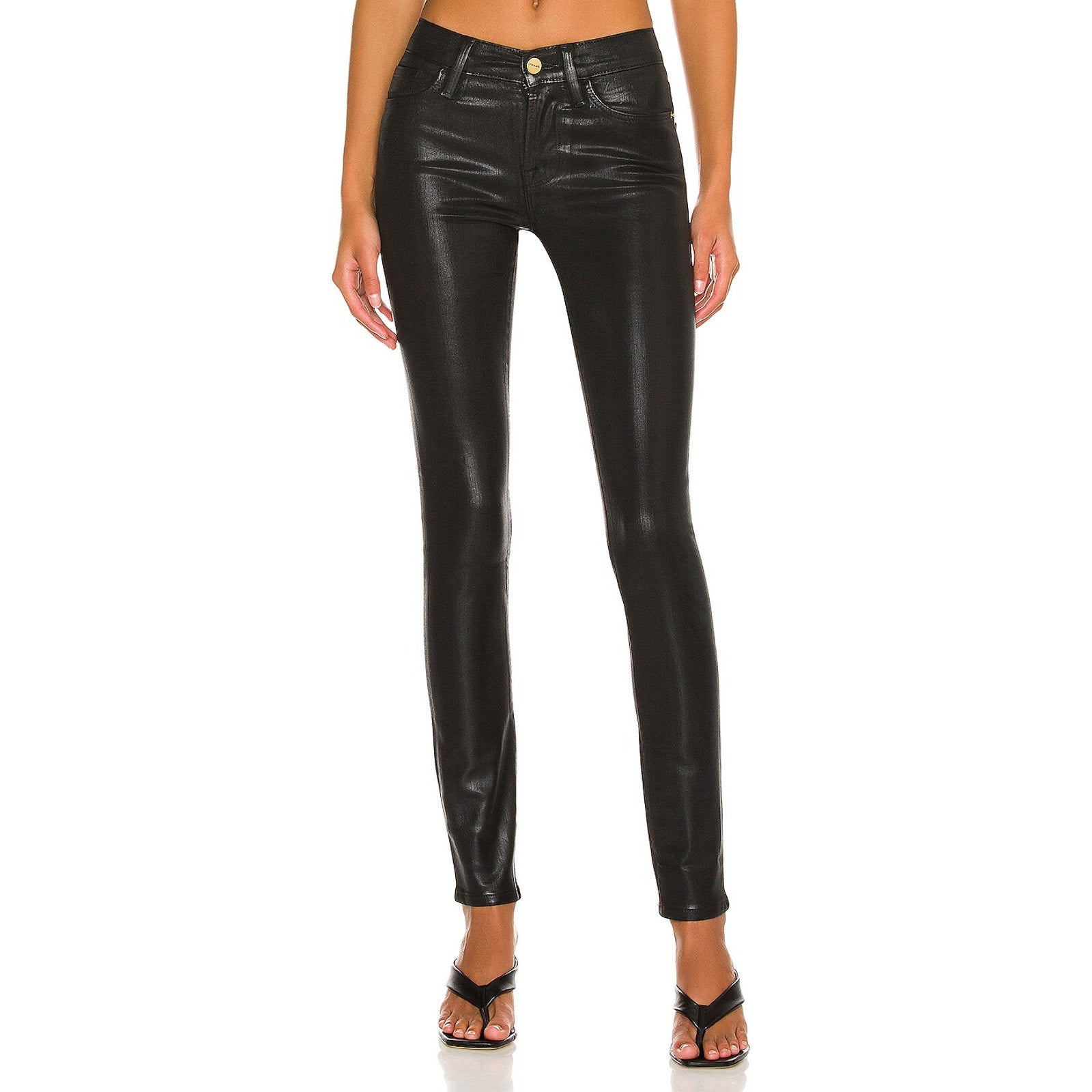 Frame 'Le Skinny' Black De Jeanne Coated Skinny Denim Jean Size 24