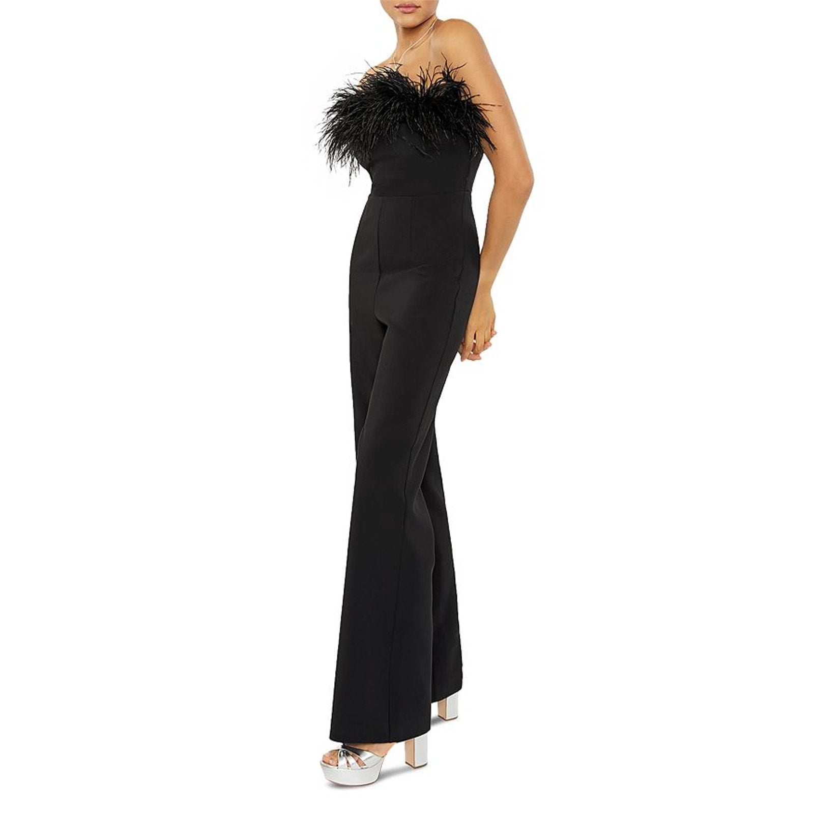 Likely 'Desi' Black Feather Trim Jumpsuit Size 6