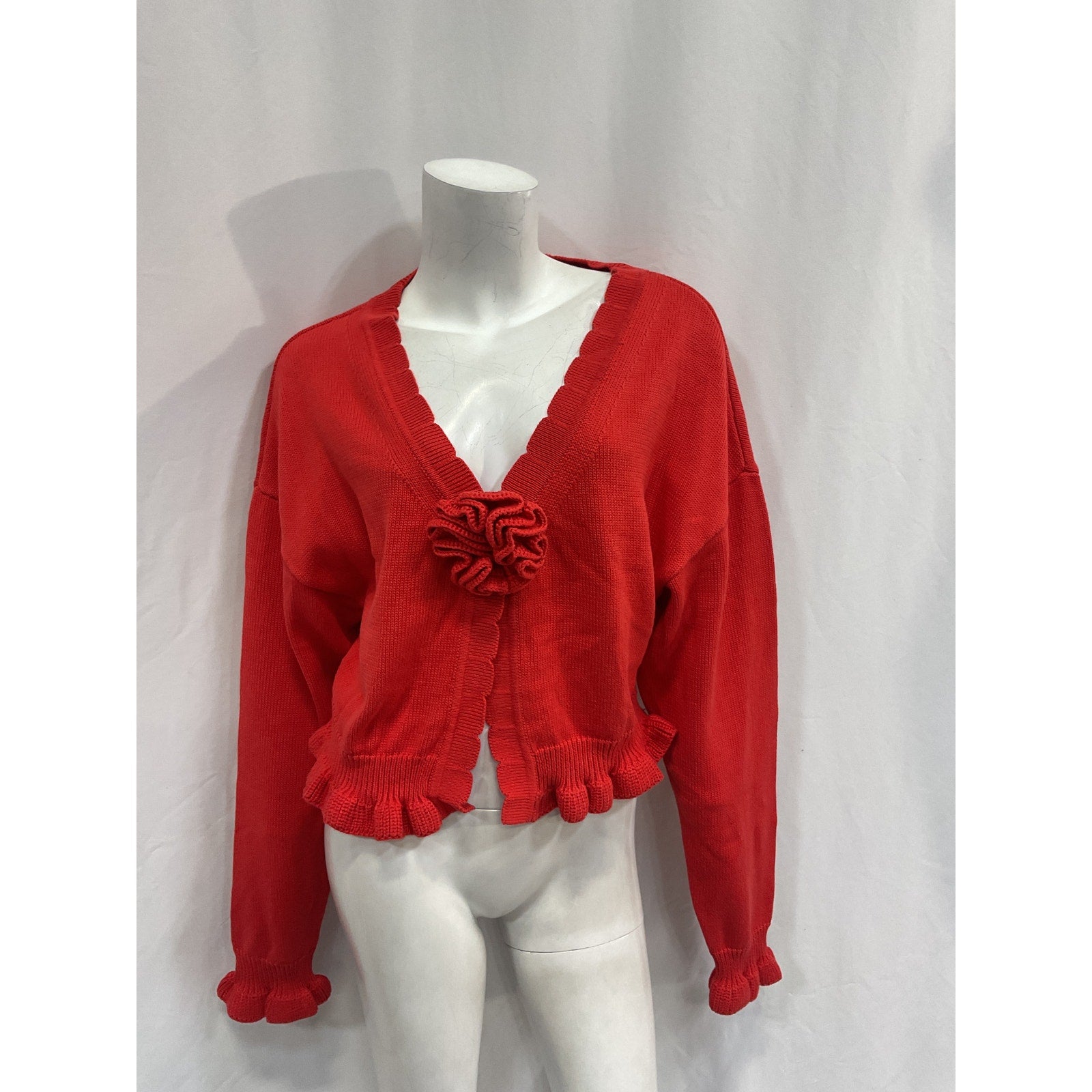 Tularosa 'Jovien' Red Cotton Rosette Cardigan Size L