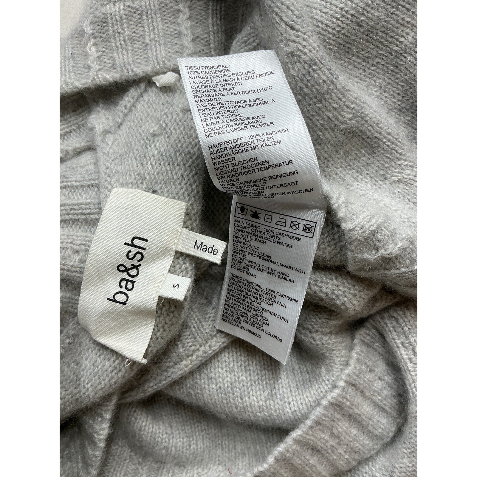 Ba&Sh 'Clapam' Grey Cashmere Cardigan Size S