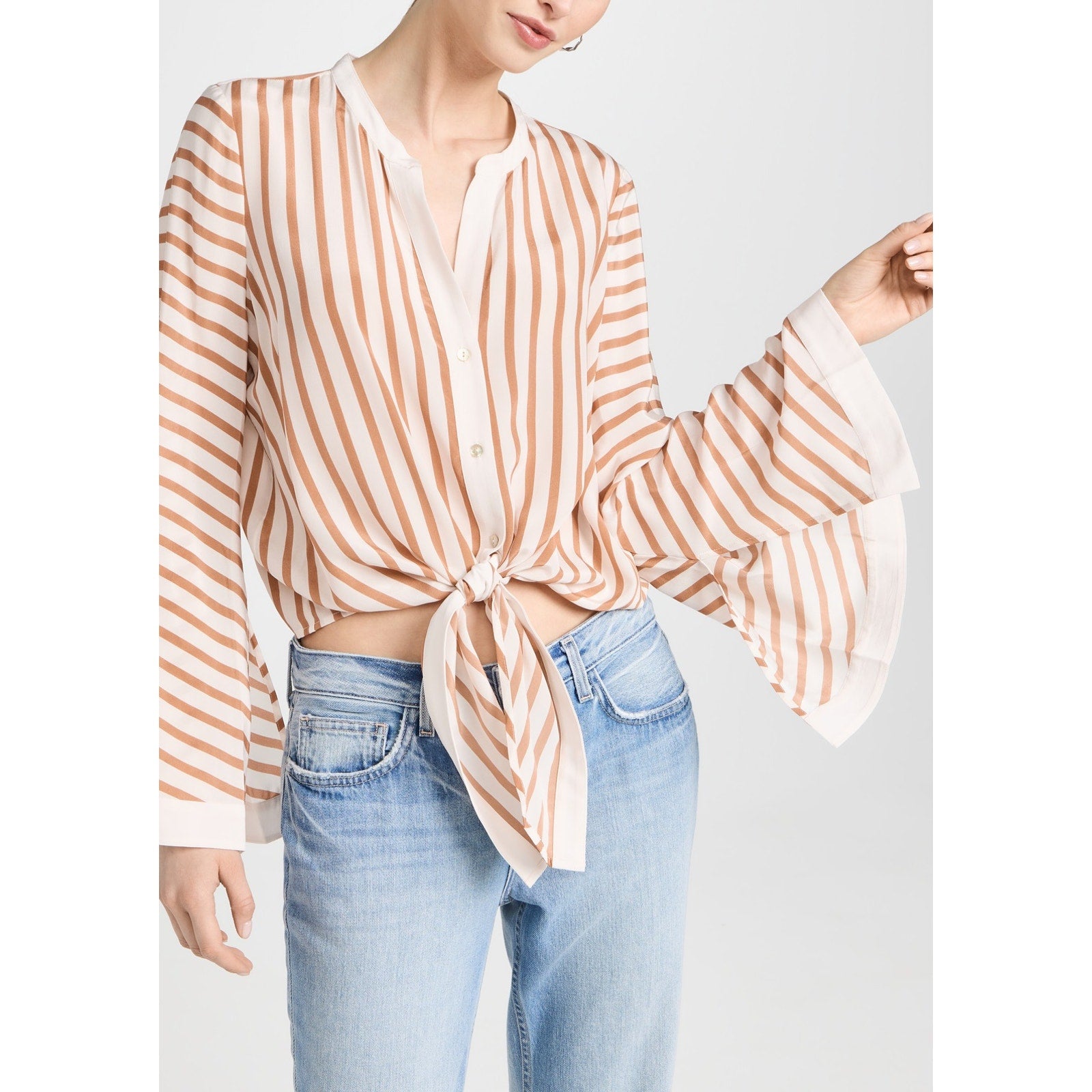 L'Agence 'Charlize' White Silk Bell Sleeve Blouse Size XS