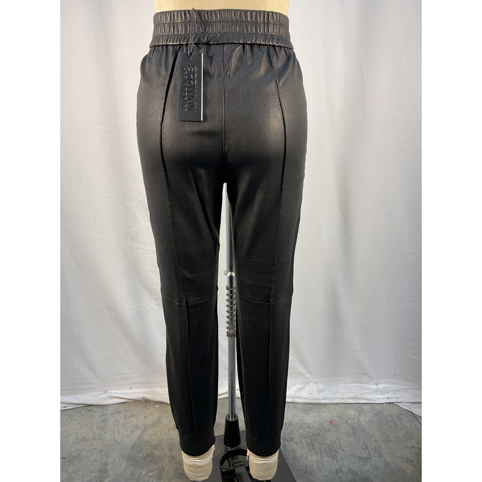 Sprwmn Slim Fit Black Leather Cuffed Jogger Size S - NWT