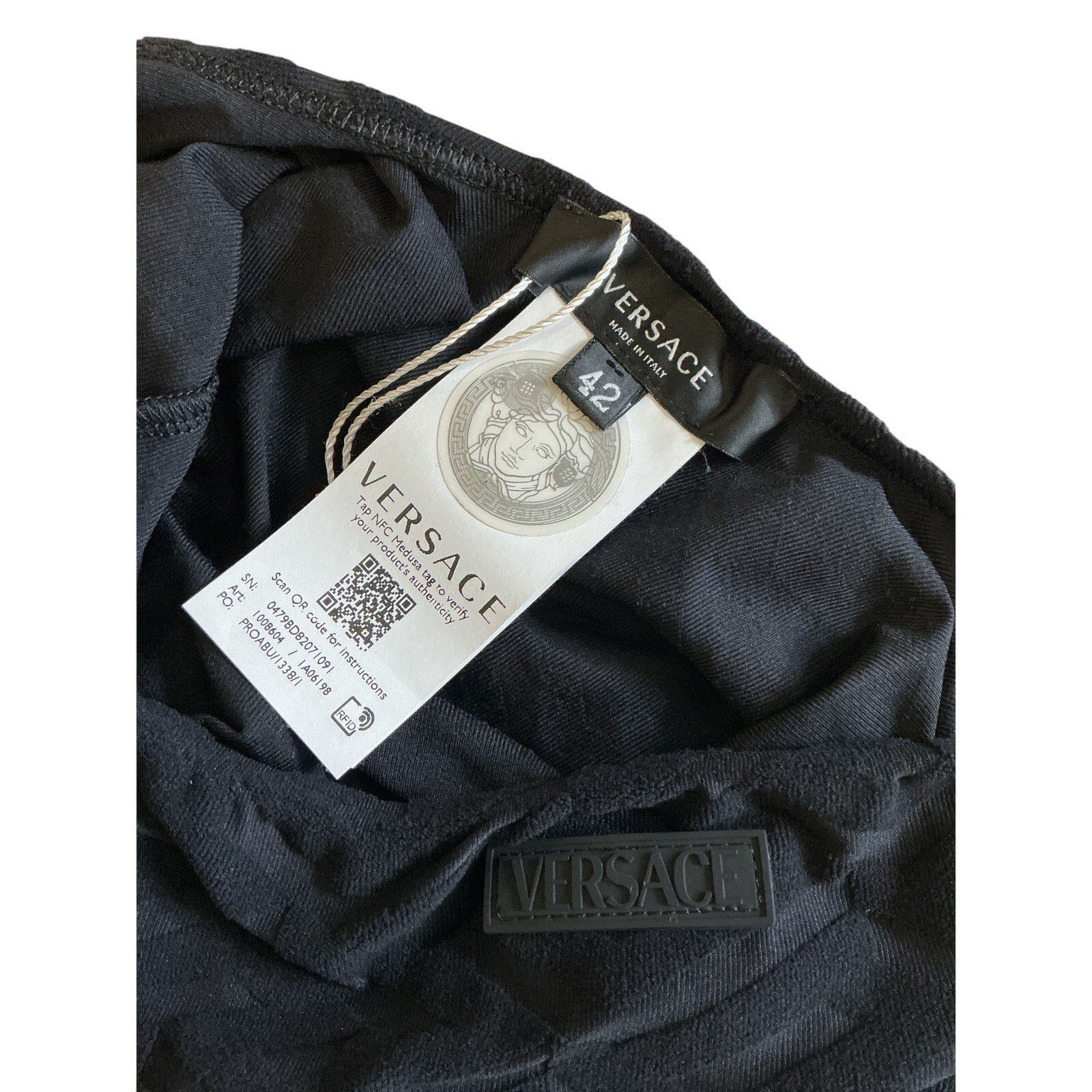 Versace 'Spugna' Black Polyamide Monogram Mini Dress Size 42
